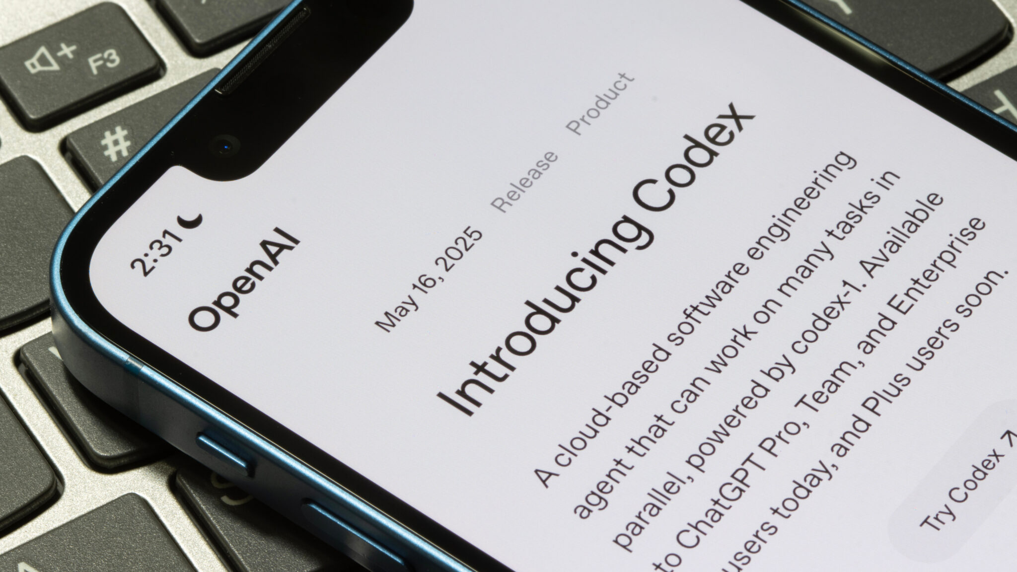 Image of a smart phone with Codex app open.