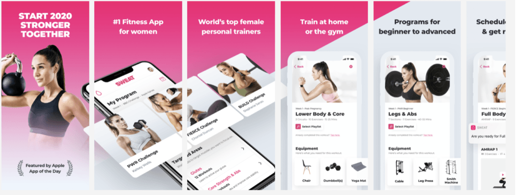 SWEAT app screenshots 