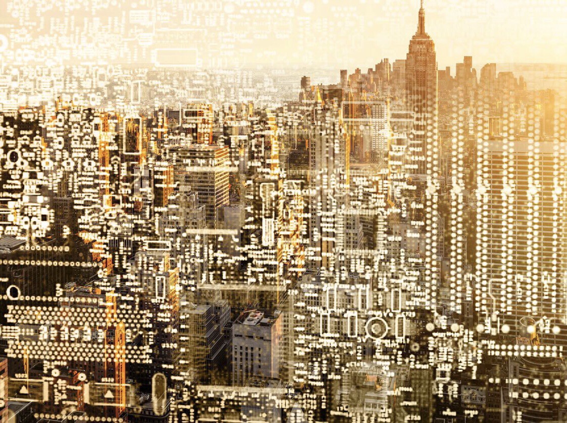 Recycled circuit board over NYC