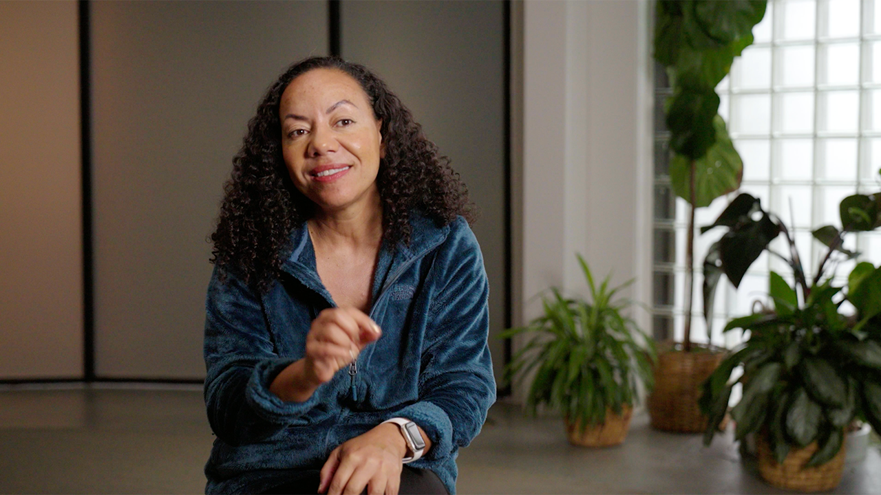 Oona King making a point during the interview